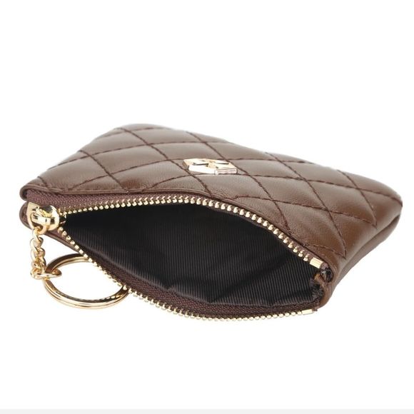 Women's Vegan Leather Zip Change Coin Purse Card Wallet with Keychain Ring Gifts - Picture 5 of 5